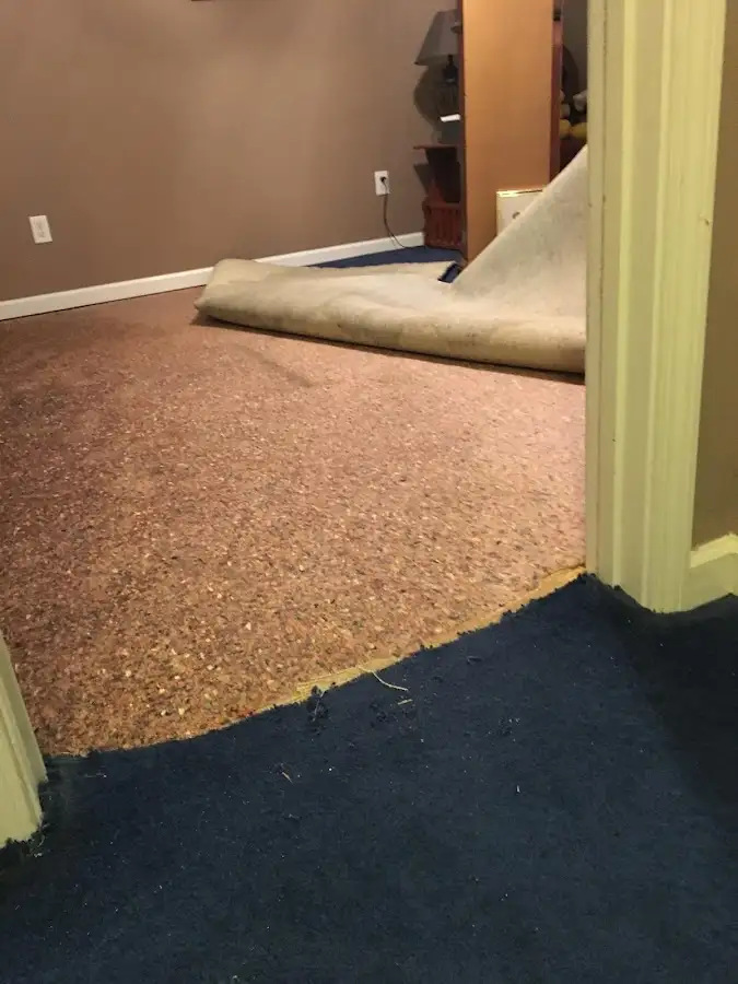 Carpet pad removal revealing water damage during Drying & Dehumidification in Halawa